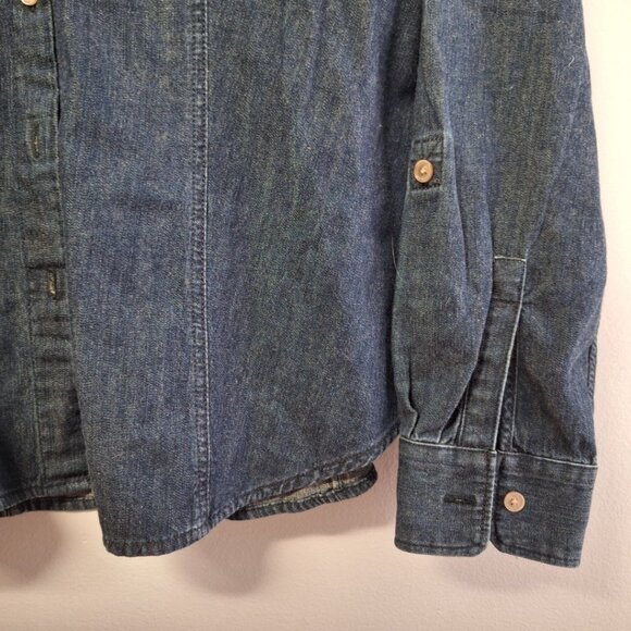 Talbots Western Denim Shirt Button Down Dark Wash Womens 12 Pockets Blue Country - Picture 8 of 10